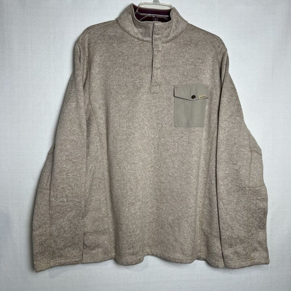 Woolrich Fleece Snap Neck Pullover Sweatshirt Sweater Beige Hiking Mens Size L